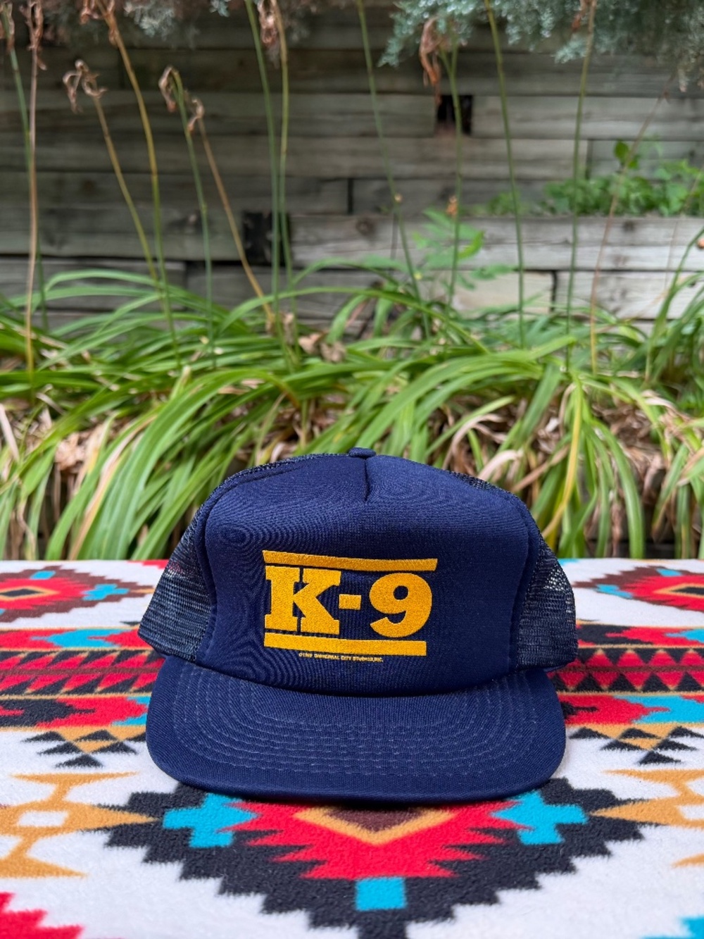 Vintage 1989 K-9 Universal City Studios Navy Trucker Snapback Hat